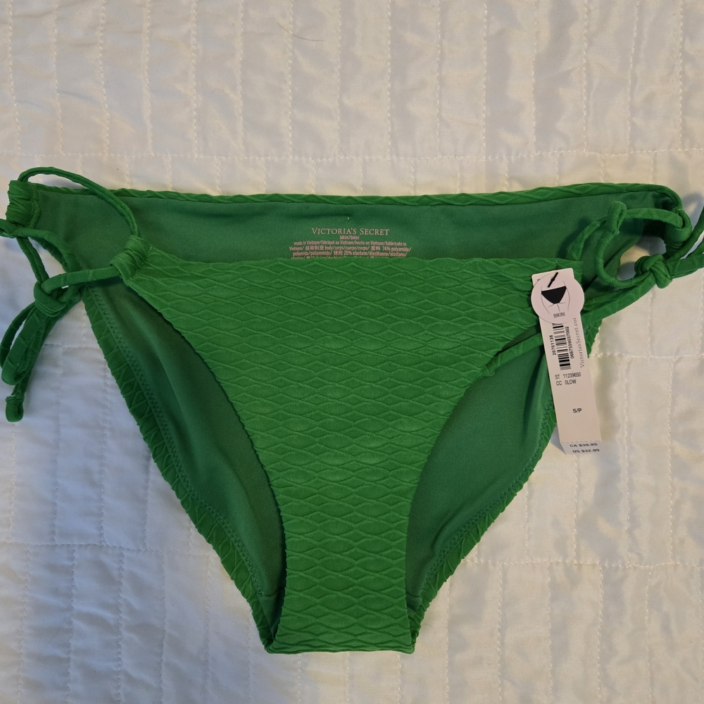 Victoria's Secret Green Textured Tie-Side Bikini Bottoms